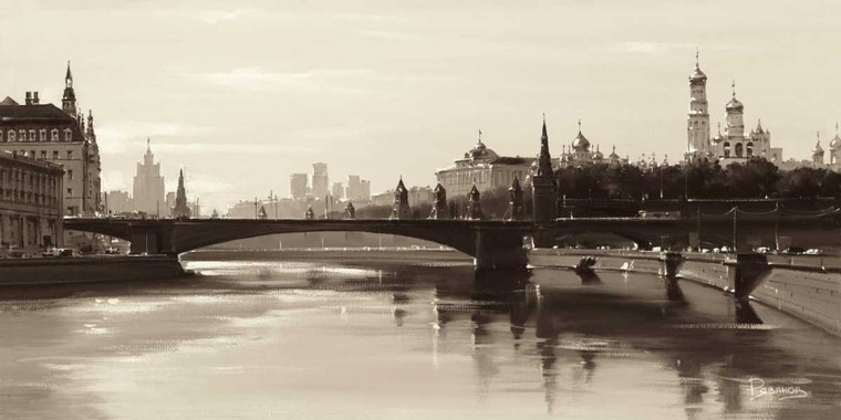 Ryazanov Bolshoy Moskworetsky Ponte Paesaggio urbano cm52X107 Immagine su CARTA TELA PANNELLO CORNICE Orizzontale