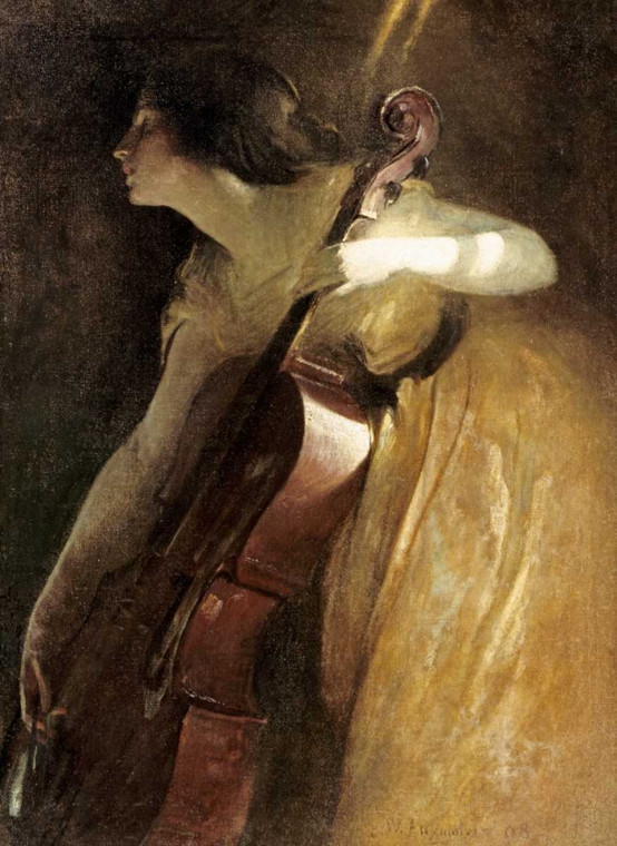 Alexander John White Un raggio di sole   Il violoncellista Figurativo cm82X59 Immagine su CARTA TELA PANNELLO CORNICE Verticale