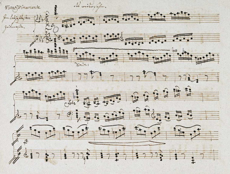 Beethoven Manoscritto del secondo e terzo movimento, Sonata per pianoforte in mi bemolle Musica cm59X77 Immagine su CARTA TELA PANNELLO CORNICE Orizz