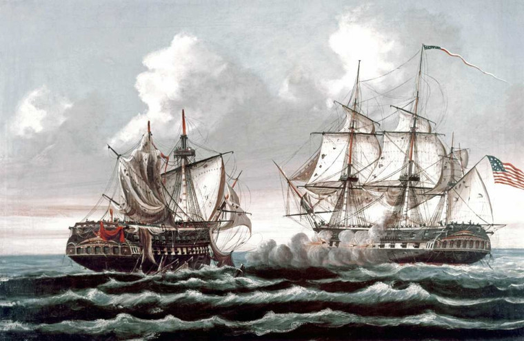 Birch Thomas U.S.S. Costituzione sconfiggendo il nave britannica, Guerriere   Guerra del 1812 Costiero cm64X98 Immagine su CARTA TELA PANNELLO CORNIC