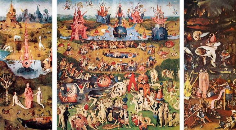 Bosch Hieronymus Giardino delle Delizie Animali cm75X137 Immagine su CARTA TELA PANNELLO CORNICE Orizzontale