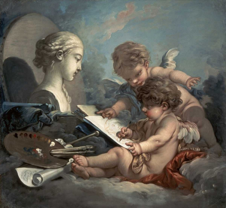 Boucher Francois Amore, Allegoria della Pittura Arte per bambini cm75X82 Immagine su CARTA TELA PANNELLO CORNICE Orizzontale