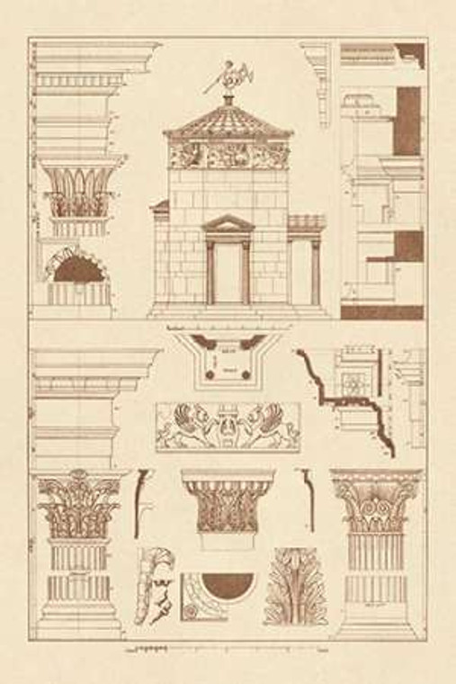 Buhlmann J. Torre dei Venti e Stoa di Adriano museo cm82X54 Immagine su CARTA TELA PANNELLO CORNICE Verticale