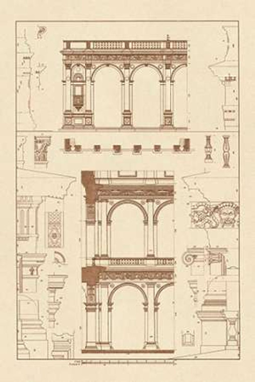 Buhlmann J. Portico della Cattedrale di Spoleto e Arcade da Palazzo Farnese museo cm82X54 Immagine su CARTA TELA PANNELLO CORNICE Verticale