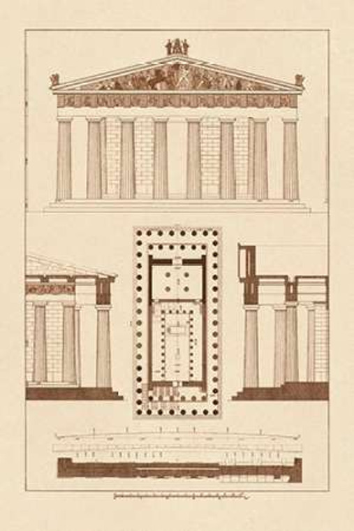 Buhlmann J. Il Partenone ad Atene, PolyMuseumome museo cm82X54 Immagine su CARTA TELA PANNELLO CORNICE Verticale