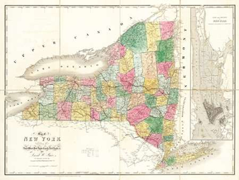 Burr David Mappa di New York 1839 museo cm76X100 Immagine su CARTA TELA PANNELLO CORNICE Orizzontale