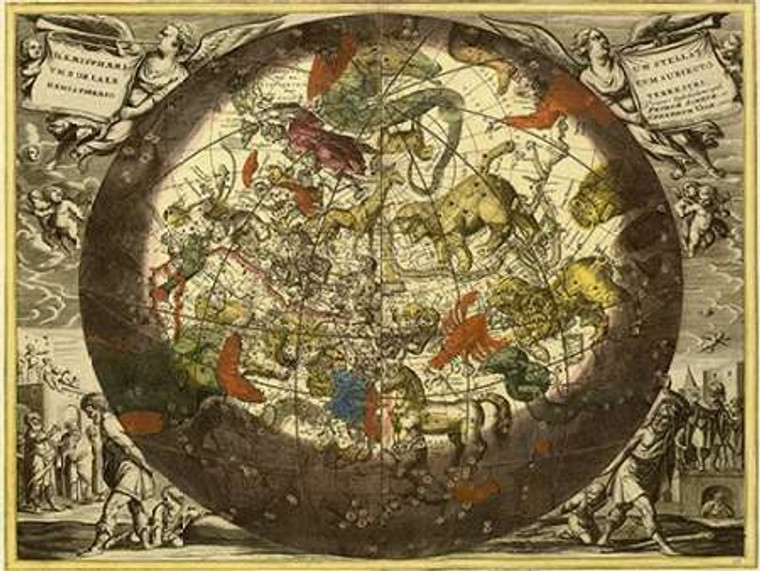 Cellarius Andreas Mappe del cielo: emisfero Coeli Stella è essenziale museo cm68X91 Immagine su CARTA TELA PANNELLO CORNICE Orizzontale