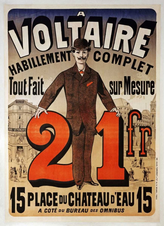 Cheret Jules Un Voltaire Vintage ? cm109X78 Immagine su CARTA TELA PANNELLO CORNICE Verticale
