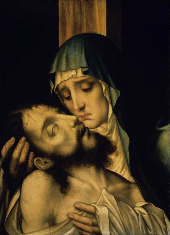 De Morales Luis la Pietà Figurativo cm93X66 Immagine su CARTA TELA PANNELLO CORNICE Verticale