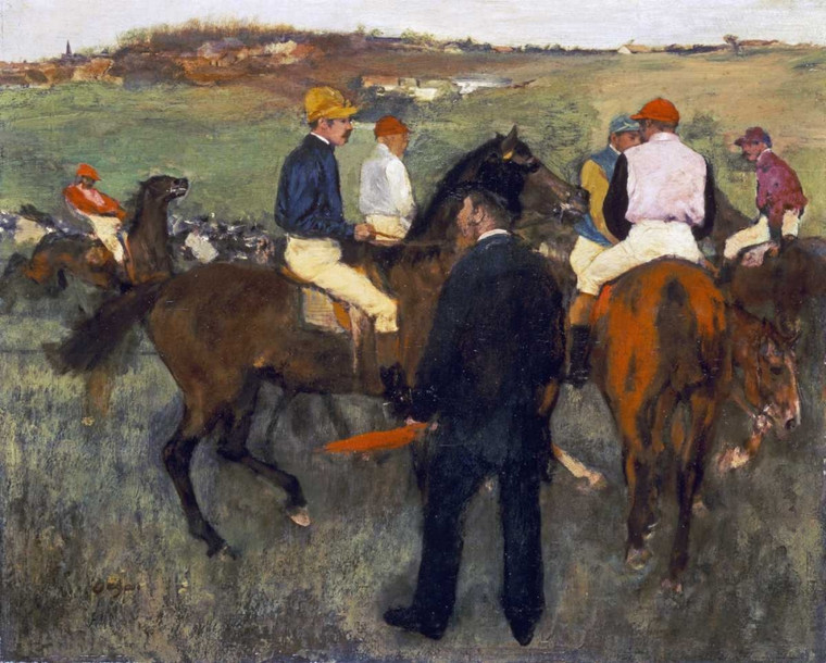 Degas Edgar Cavalli da corsa   Lasciando La pesatura Animali cm68X84 Immagine su CARTA TELA PANNELLO CORNICE Orizzontale