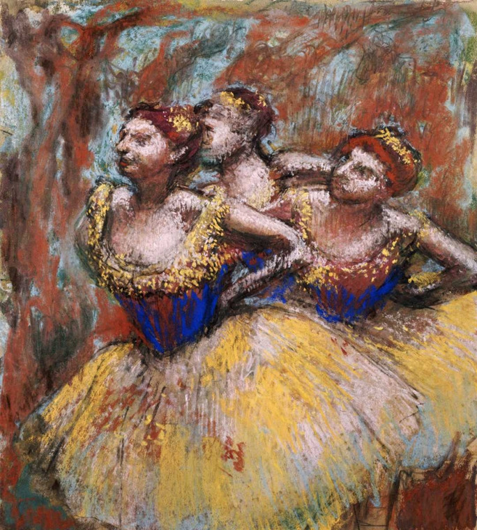 Degas Edgar tre Ballerini Danza cm73X64 Immagine su CARTA TELA PANNELLO CORNICE Verticale