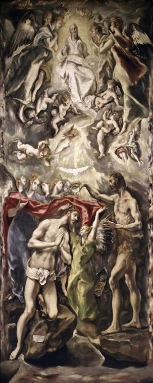 El Greco Battesimo di Cristo Fantasia cm128X50 Immagine su CARTA TELA PANNELLO CORNICE Verticale