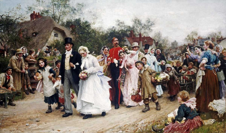 Fildes Sir Samuel Luke Il Villaggio di nozze Figurativo cm52X89 Immagine su CARTA TELA PANNELLO CORNICE Orizzontale