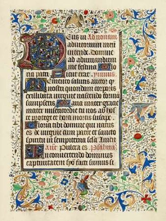 Flemish 15th Century Decorato Testo Pagina museo cm73X54 Immagine su CARTA TELA PANNELLO CORNICE Verticale