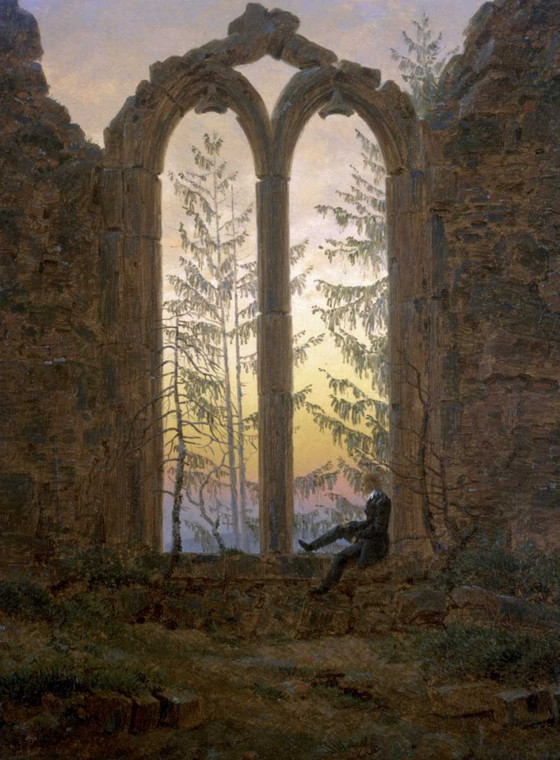 Friedrich Caspar David Un sognatore Floreale cm93X68 Immagine su CARTA TELA PANNELLO CORNICE Verticale