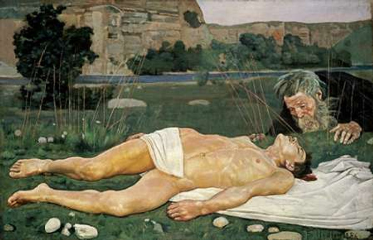 Hodler Ferdinand Il Buon Samaritano museo cm57X89 Immagine su CARTA TELA PANNELLO CORNICE Orizzontale