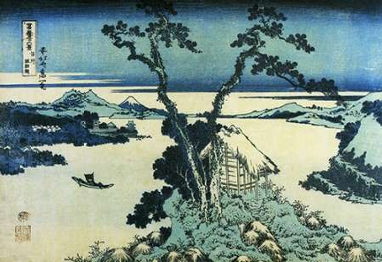 Hokusai Una veduta del Monte Fuji attraverso il lago Suwa a Shinano Provincia 1831 museo cm73X109 Immagine su CARTA TELA PANNELLO CORNICE Orizzontale