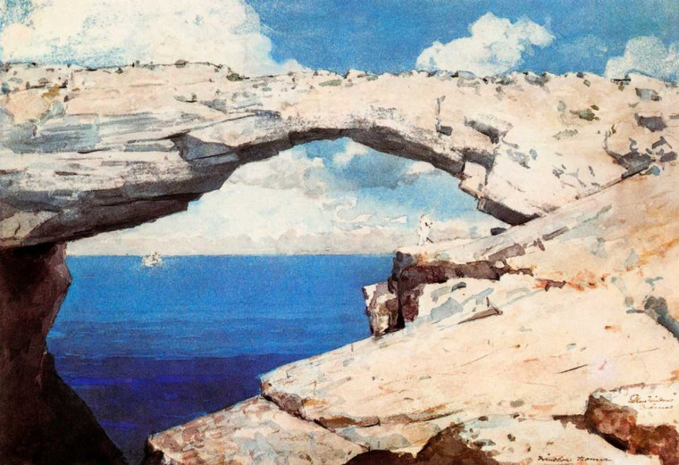 Homer Winslow Glass di Windows Bahamas Costiero cm73X109 Immagine su CARTA TELA PANNELLO CORNICE Orizzontale