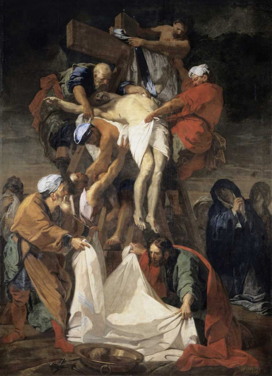 Jouvenet Jean Baptiste Discesa dalla Croce Figurativo cm93X68 Immagine su CARTA TELA PANNELLO CORNICE Verticale