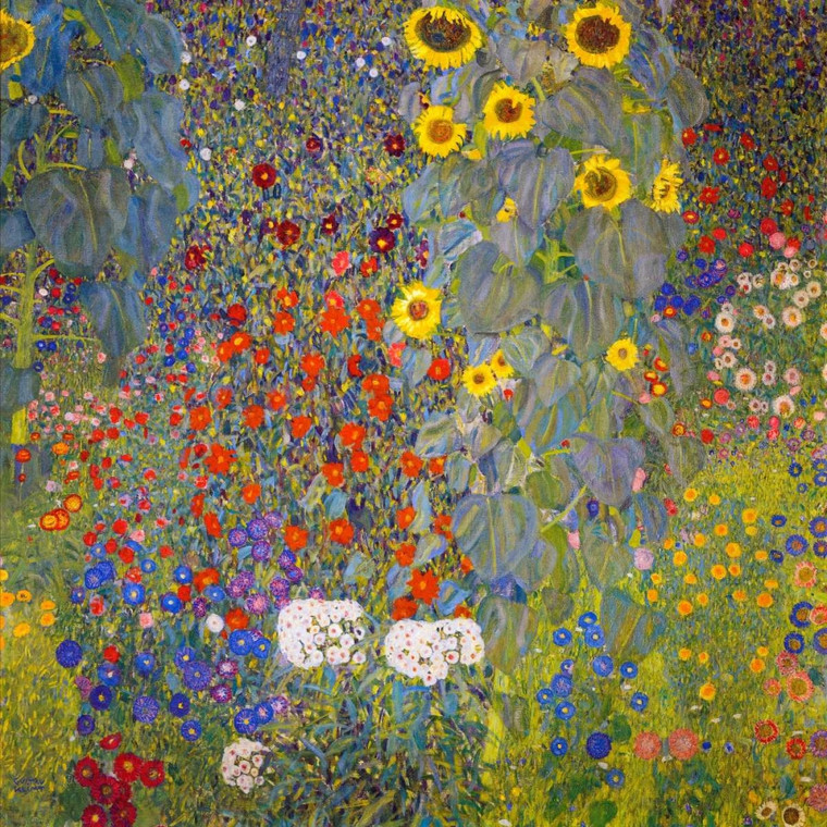 Klimt Gustav Giardino di campagna con girasoli Astratto cm73X73 Immagine su CARTA TELA PANNELLO CORNICE Quadrata