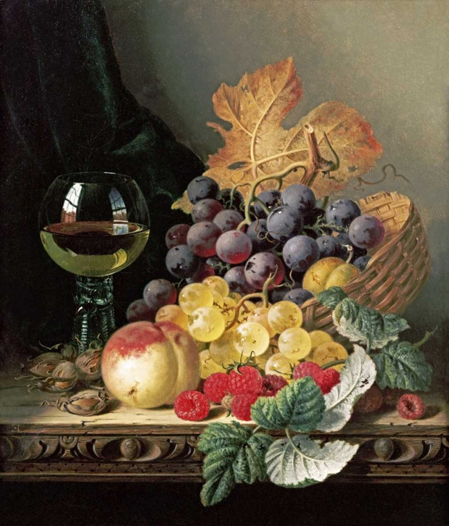 Ladell Edward Un cesto di uva, lamponi Cibo cm100X84 Immagine su CARTA TELA PANNELLO CORNICE Verticale