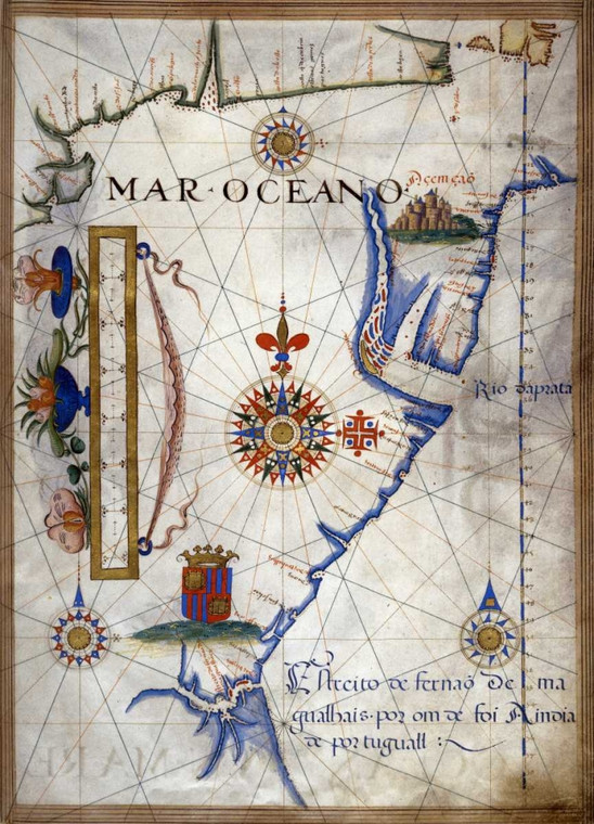 Lopes Sebastiano Mar Oceano   Portolan Atlas Illuminazione Mappe cm96X68 Immagine su CARTA TELA PANNELLO CORNICE Verticale