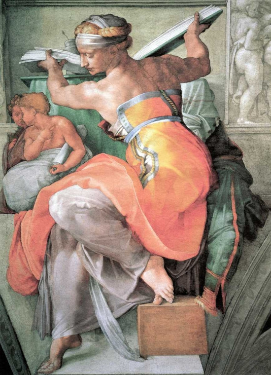 Michelangelo La Sibilla Libica Figurativo cm82X59 Immagine su CARTA TELA PANNELLO CORNICE Verticale