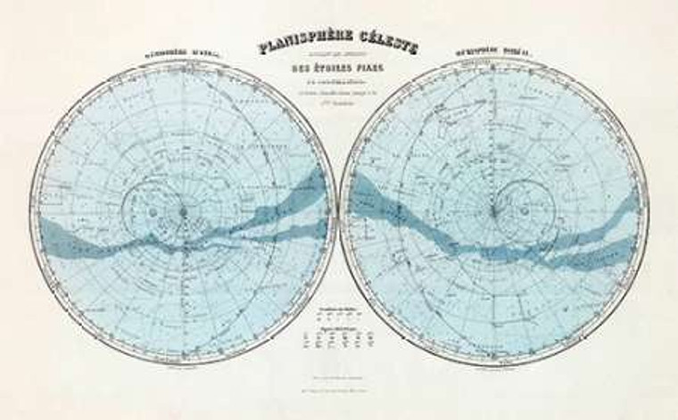 Migeon J. Planisfero Celeste, nell'emisfero australe, Emisfero boreale 1892 museo cm64X105 Immagine su CARTA TELA PANNELLO CORNICE Orizzontale