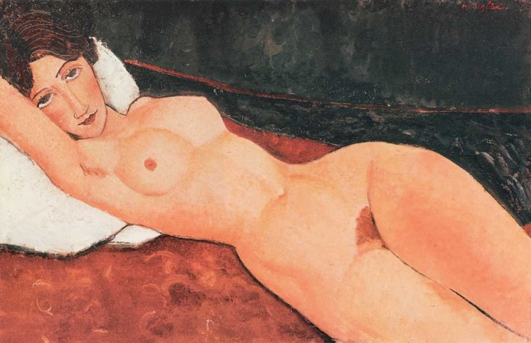 Modigliani Amedeo Reclining Nude X Figurativo cm45X73 Immagine su CARTA TELA PANNELLO CORNICE Orizzontale