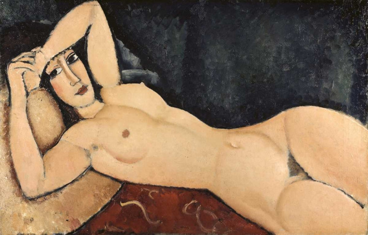 Modigliani Amedeo Reclining Nude Figurativo cm64X100 Immagine su CARTA TELA PANNELLO CORNICE Orizzontale