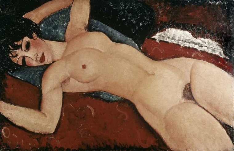 Modigliani Amedeo Reclining Nude Figurativo cm66X102 Immagine su CARTA TELA PANNELLO CORNICE Orizzontale
