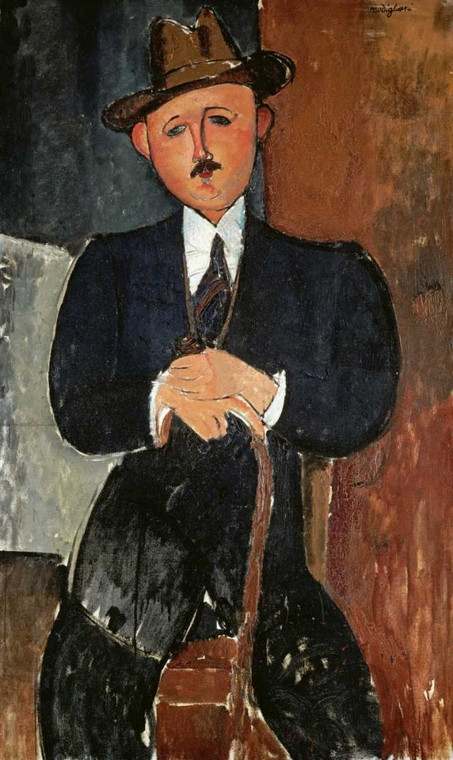 Modigliani Amedeo Seduti Man   appoggiato a un bastone Figurativo cm86X52 Immagine su CARTA TELA PANNELLO CORNICE Verticale