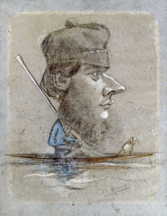 Monet Claude Un cacciatore e il suo cane su una barca, 1858 Animali cm80X61 Immagine su CARTA TELA PANNELLO CORNICE Verticale