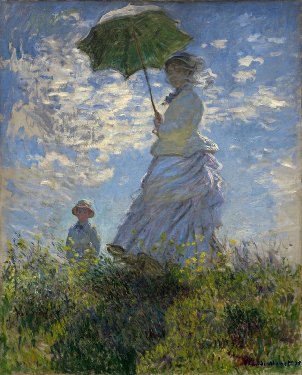 Monet Claude Donna con parasole   Donna con parasole e Figlio Arte per bambini cm89X73 Immagine su CARTA TELA PANNELLO CORNICE Verticale