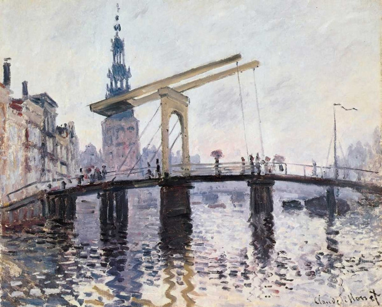 Monet Claude Il ponte levatoio Amsterdam 1874 Costiero cm57X73 Immagine su CARTA TELA PANNELLO CORNICE Orizzontale