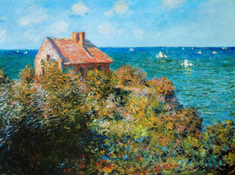 Monet Claude Fishermans Cottage Costiero cm80X109 Immagine su CARTA TELA PANNELLO CORNICE Orizzontale