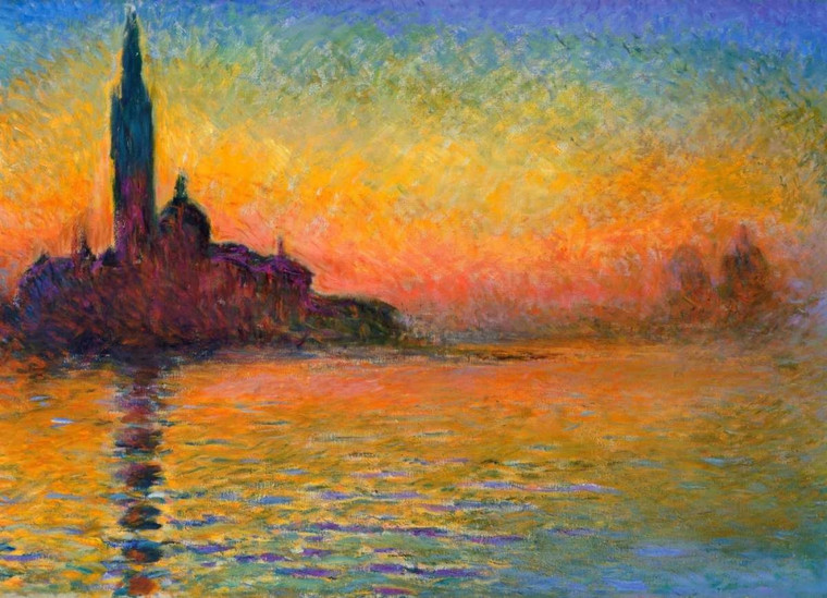 Monet Claude tramonto a Venezia Costiero cm74X104 Immagine su CARTA TELA PANNELLO CORNICE Orizzontale