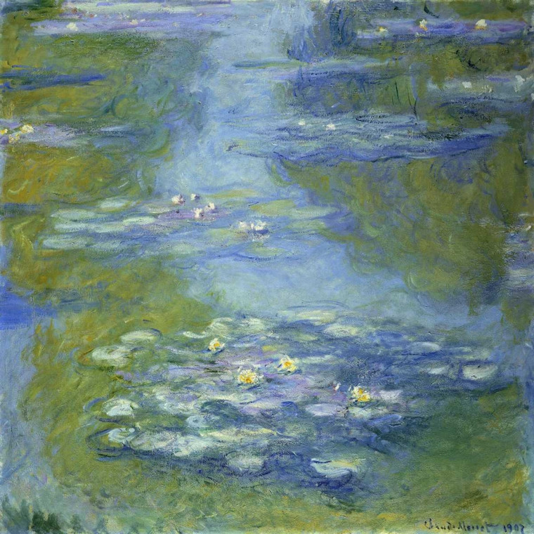 Monet Claude Ninfee Costiero cm70X70 Immagine su CARTA TELA PANNELLO CORNICE Quadrata