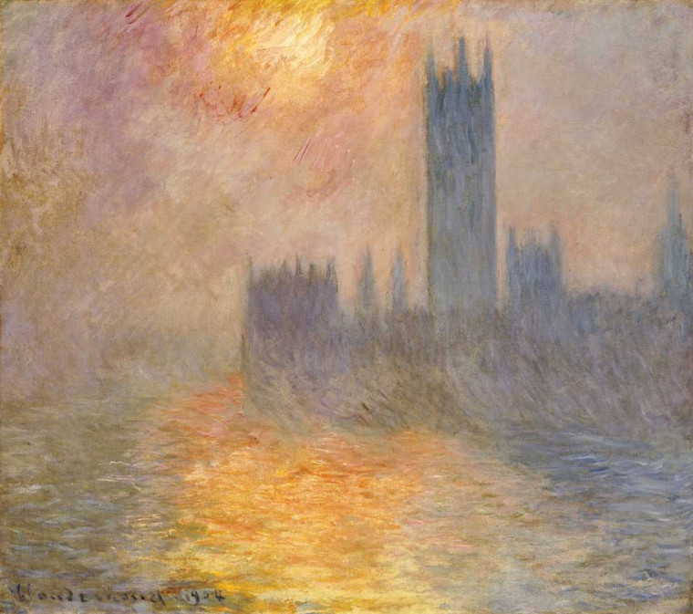 Monet Claude Parlamento al tramonto Decorativo cm66X75 Immagine su CARTA TELA PANNELLO CORNICE Orizzontale