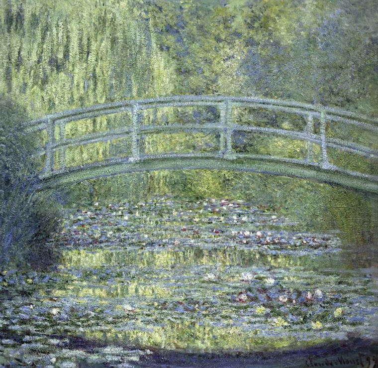 Monet Claude Ponte giapponese Floreale cm77X77 Immagine su CARTA TELA PANNELLO CORNICE Quadrata