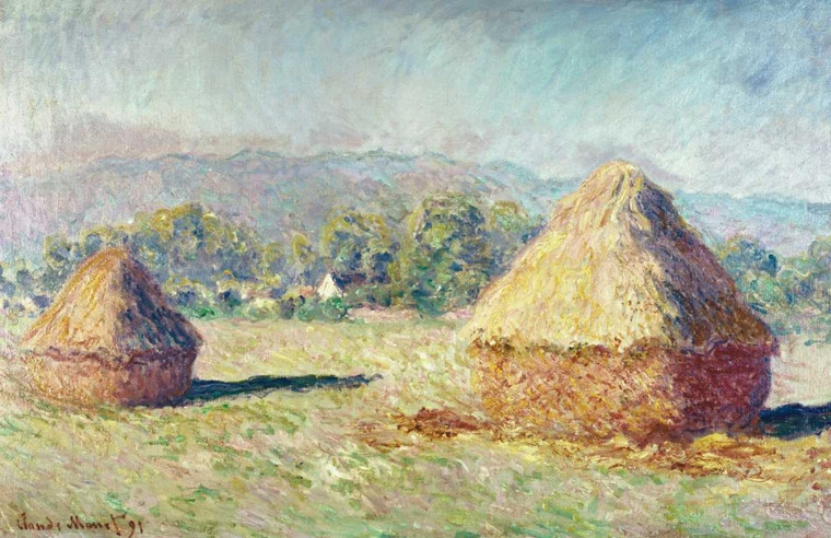 Monet Claude due mucchi di fieno Floreale cm64X100 Immagine su CARTA TELA PANNELLO CORNICE Orizzontale
