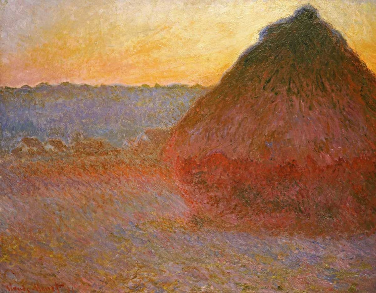 Monet Claude Mucchi di fieno, rosa e blu Impressioni Paesaggio cm68X89 Immagine su CARTA TELA PANNELLO CORNICE Orizzontale