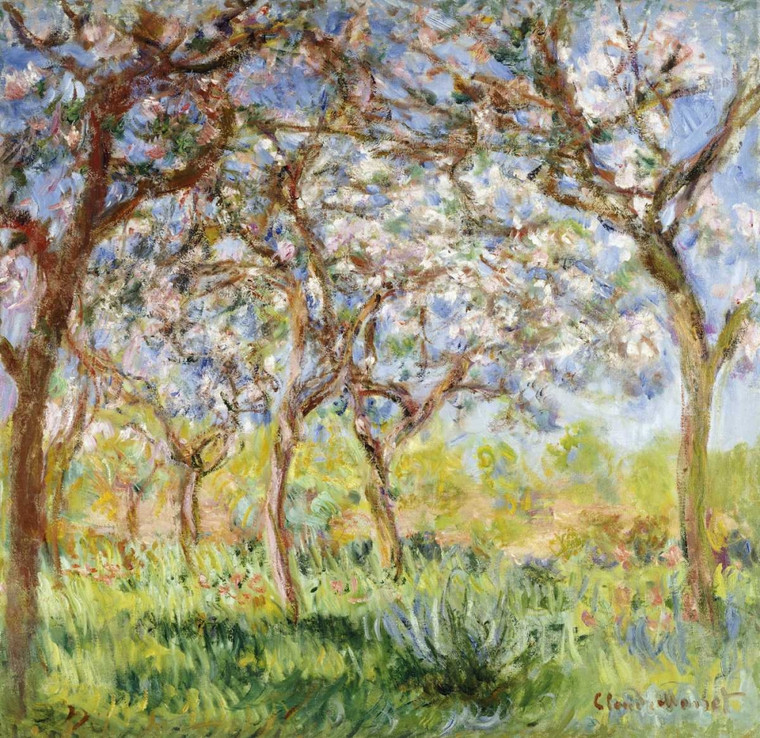 Monet Claude Primavera a Giverny Paesaggio cm76X80 Immagine su CARTA TELA PANNELLO CORNICE Orizzontale
