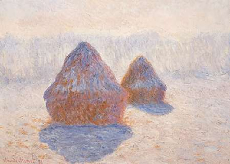 Monet Claude Pile Di Frumento Effetto inverno museo cm50X73 Immagine su CARTA TELA PANNELLO CORNICE Orizzontale