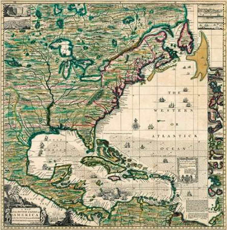 Popple Henry America del Septentrionalis Una Mappa dell'Impero britannico in America, 1733 museo cm86X86 Immagine su CARTA TELA PANNELLO CORNICE Quad