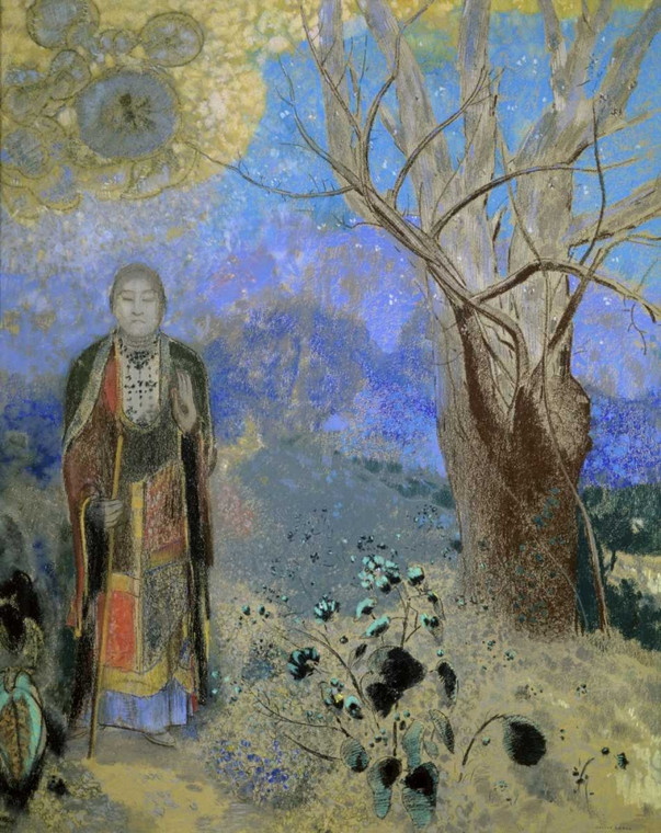Redon Odilion il Buddha Astratto cm91X73 Immagine su CARTA TELA PANNELLO CORNICE Verticale