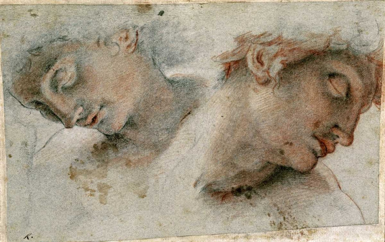 Roncalli Cristofano Due studi di un capo Figurativo cm52X84 Immagine su CARTA TELA PANNELLO CORNICE Orizzontale