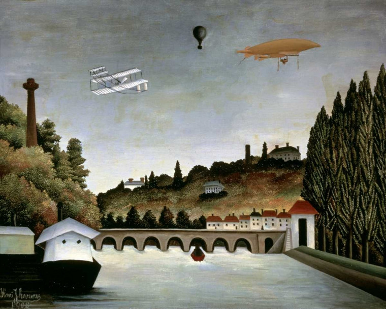 Rousseau Henri Paesaggio Con Zeppelin Paesaggio cm70X89 Immagine su CARTA TELA PANNELLO CORNICE Orizzontale