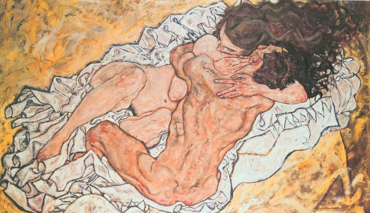 Schiele Egon abbraccio Astratto cm45X82 Immagine su CARTA TELA PANNELLO CORNICE Orizzontale
