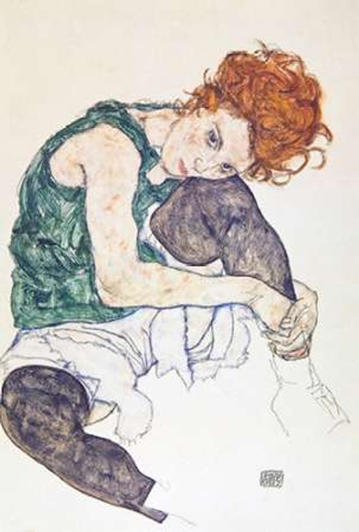 Schiele Egon Seduti donna del ginocchio Con Bent museo cm73X48 Immagine su CARTA TELA PANNELLO CORNICE Verticale
